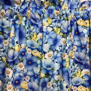 Handmade Blue Floral Cotton Valance, 42 x 15 inches